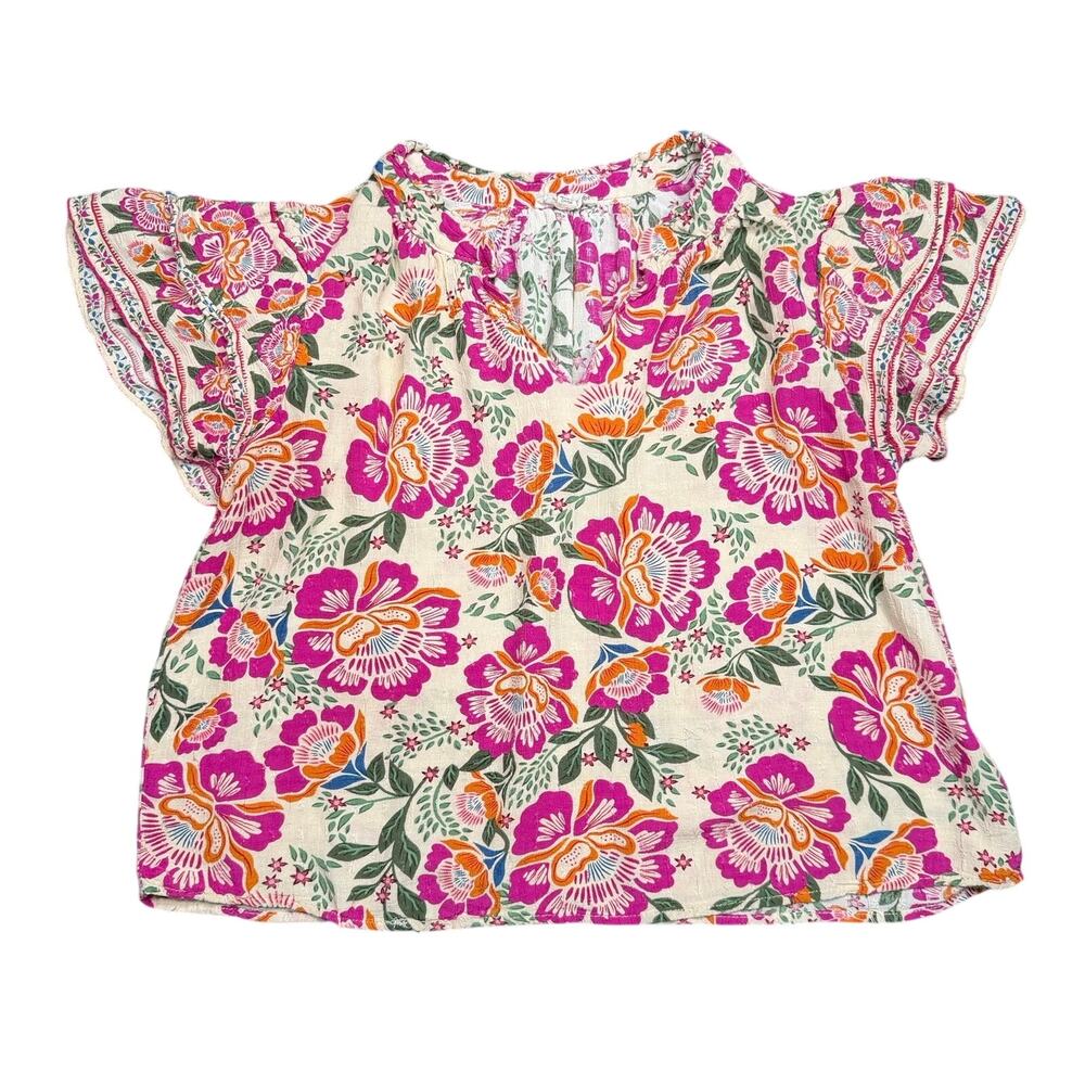 Arteelier by Nicole Miller Floral Flutter Sleeve Top Rayon Size L Boho